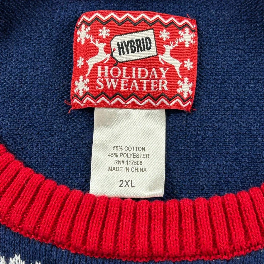 Hybrid Mens Ugly Christmas Sweater 2XL Santa Eagle USA Flag Patriotic Holiday